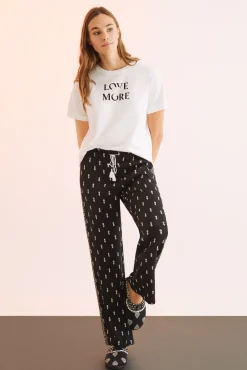 Women'secret Pantalon Viscosa Estampado Blanco Y Negro Amarillo Discount
