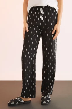 Women'secret Pantalon Viscosa Estampado Blanco Y Negro Amarillo Discount