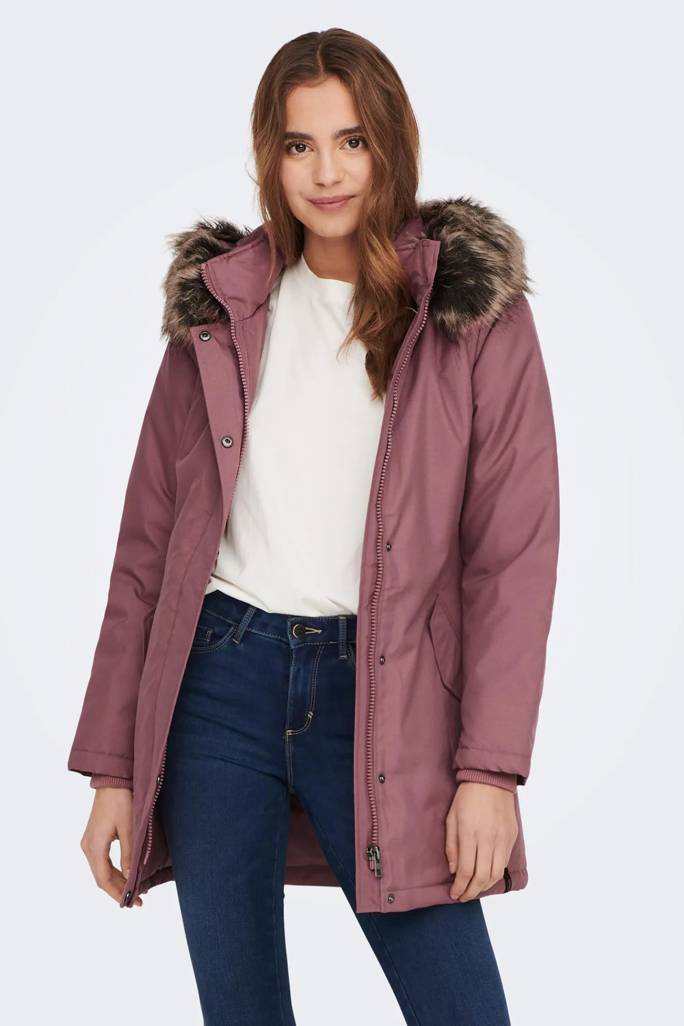 Only Parka Con Capucha Con Pelo Y Bolsillos Rosa Sale