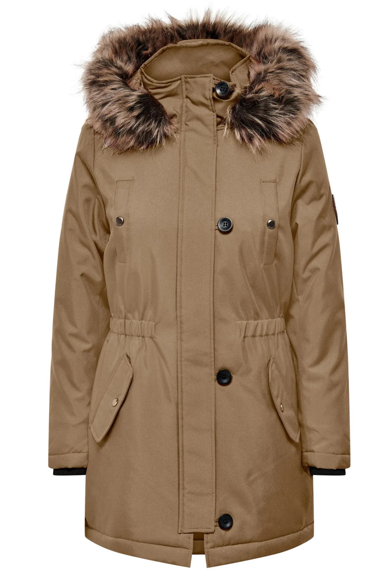 Only Parka Con Capucha Y Pelo Marron Medio New