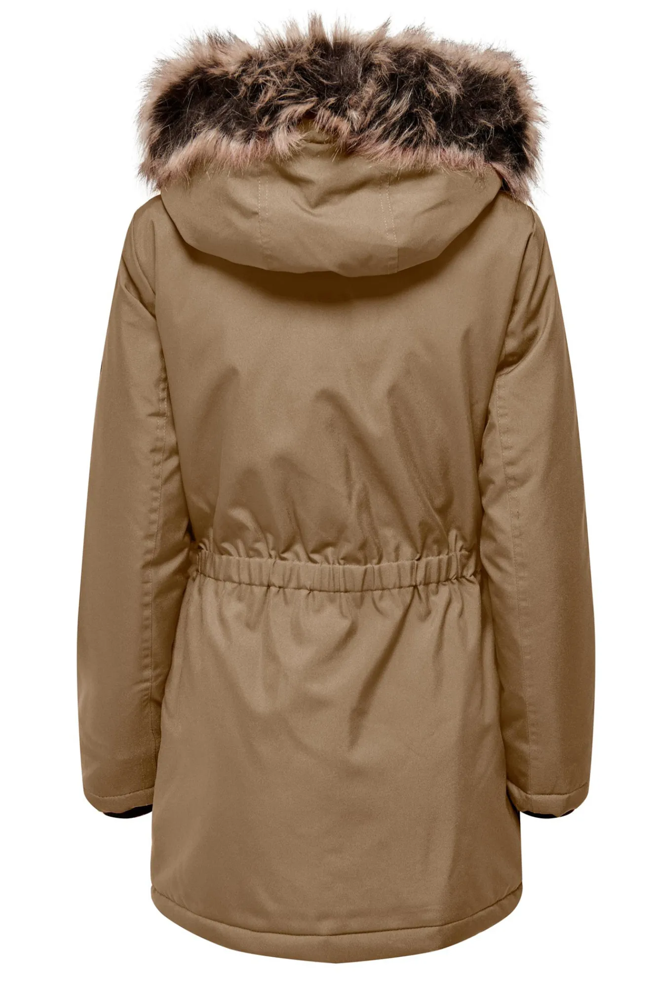 Only Parka Con Capucha Y Pelo Marron Medio New