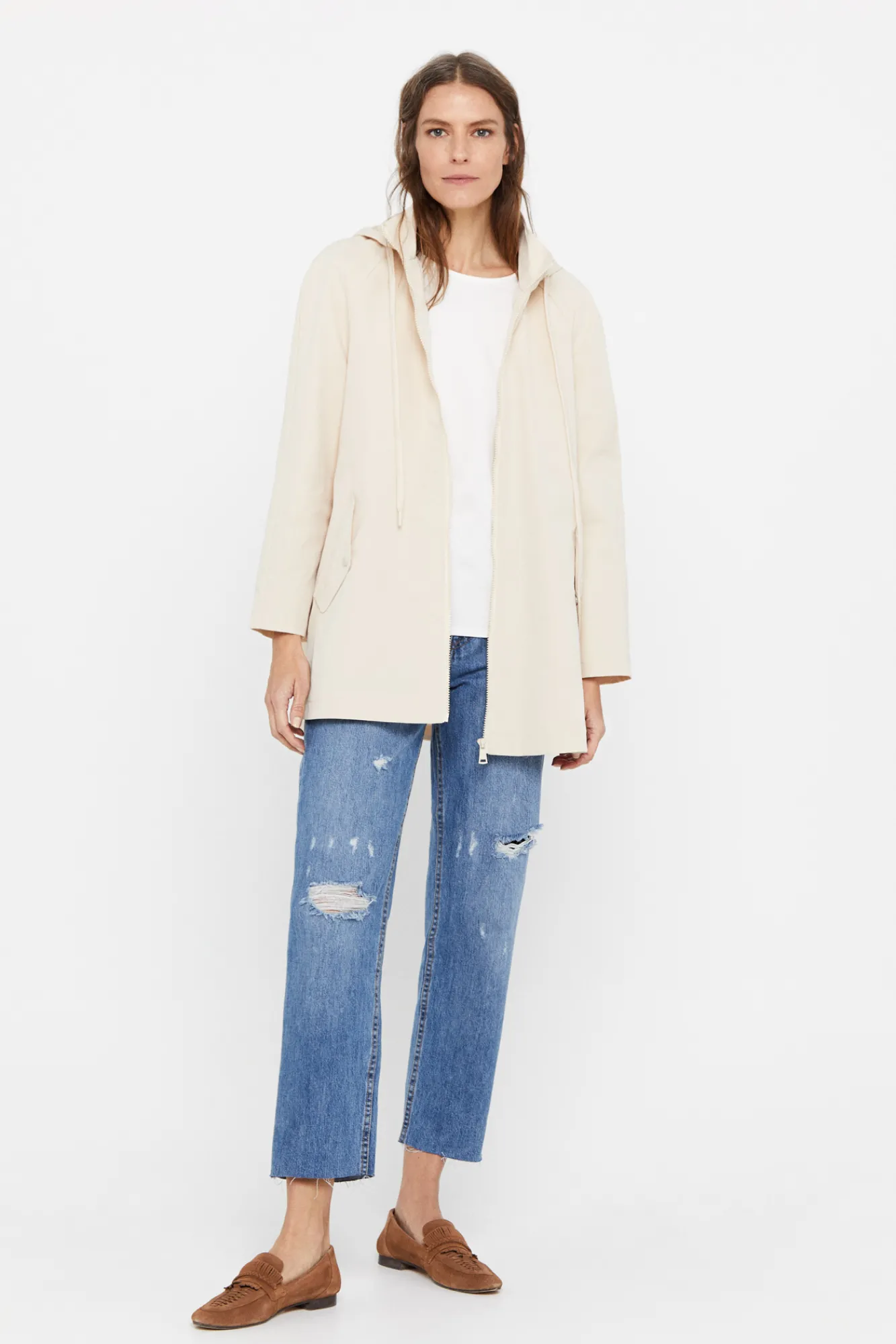 Cortefiel Parka Corta Waterrepelent Beige