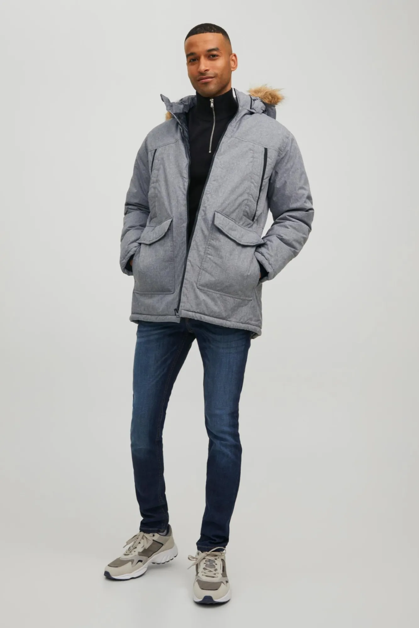 Jack & Jones Parka Pelo Capucha Gris Medio Online