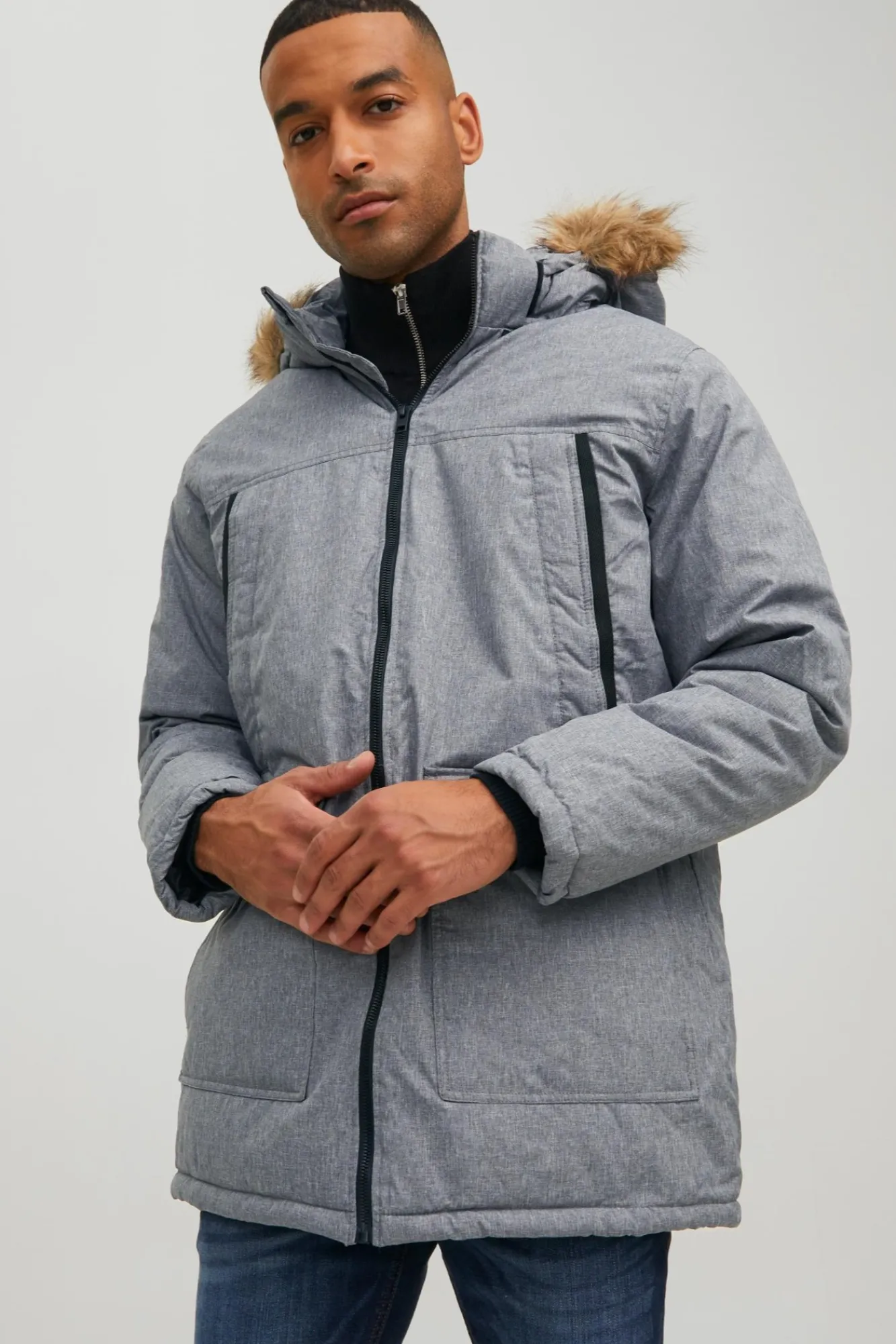 Jack & Jones Parka Pelo Capucha Gris Medio Online