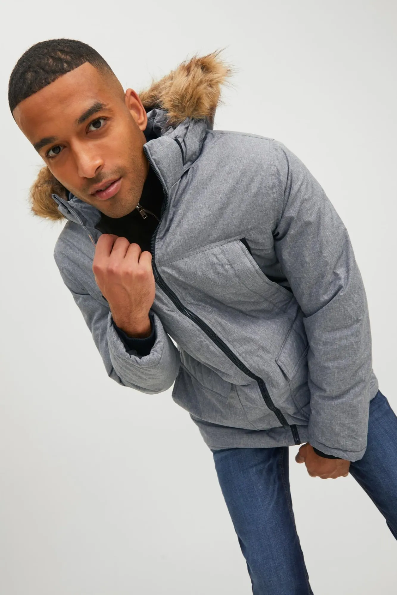 Jack & Jones Parka Pelo Capucha Gris Medio Online