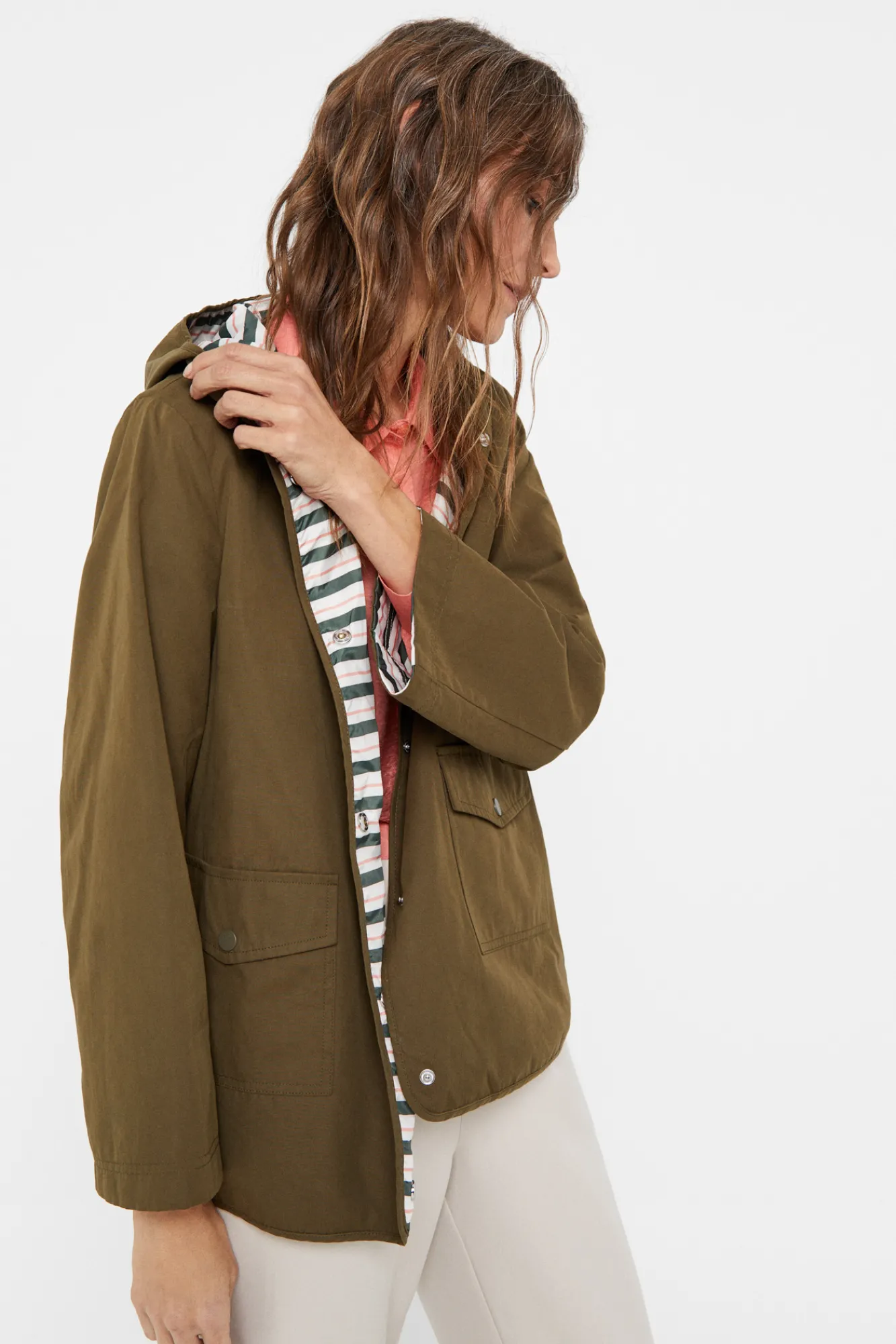 Cortefiel Parka Reversible Waterrepelent Kaki Online