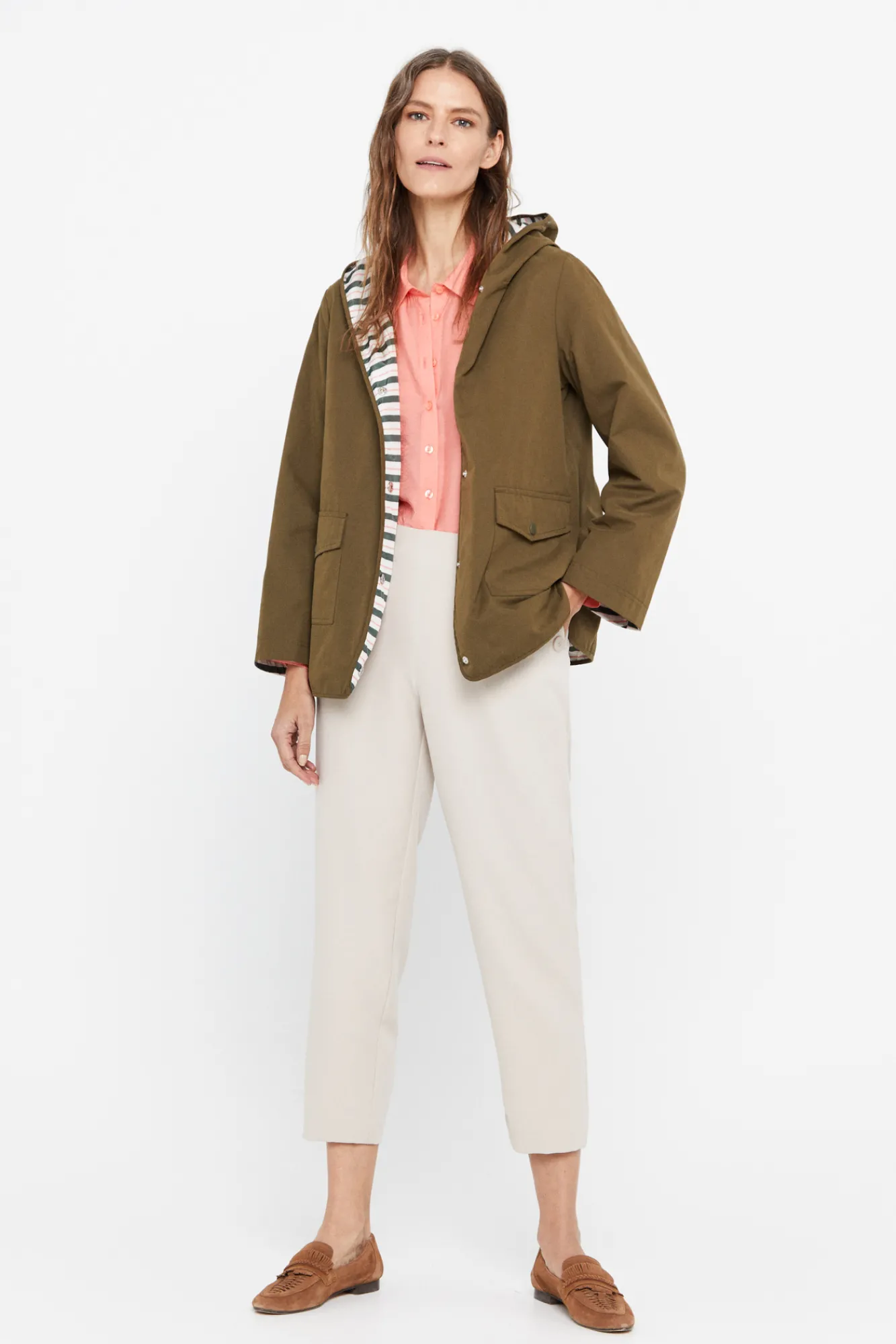 Cortefiel Parka Reversible Waterrepelent Kaki Online