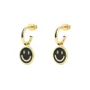 Singularu Pendientes Aro Smiley Black Enamel Oro Amarillo