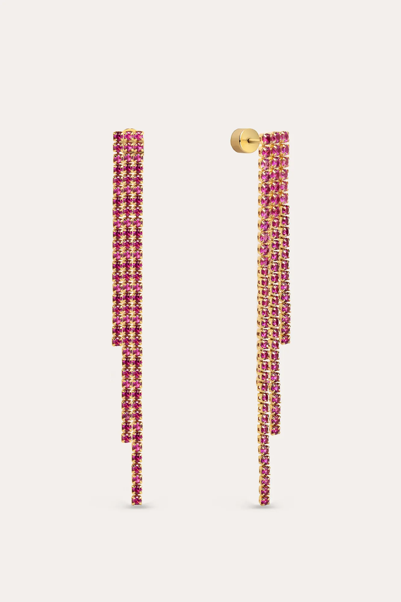 Singularu Pendientes Riviere Triple Raspberry Baño Oro Amarillo Outlet