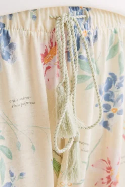 Women'secret Pijama 100% Algodon Capri Blanco Flores Beige Clearance