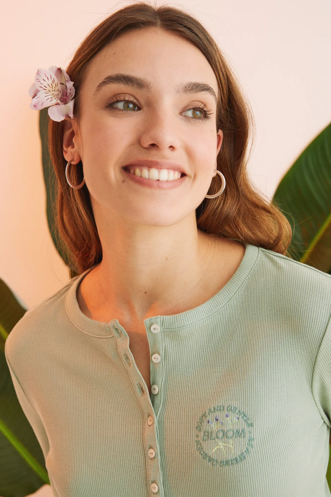 Women'secret Pijama 100% Algodon Flores Verde Clearance