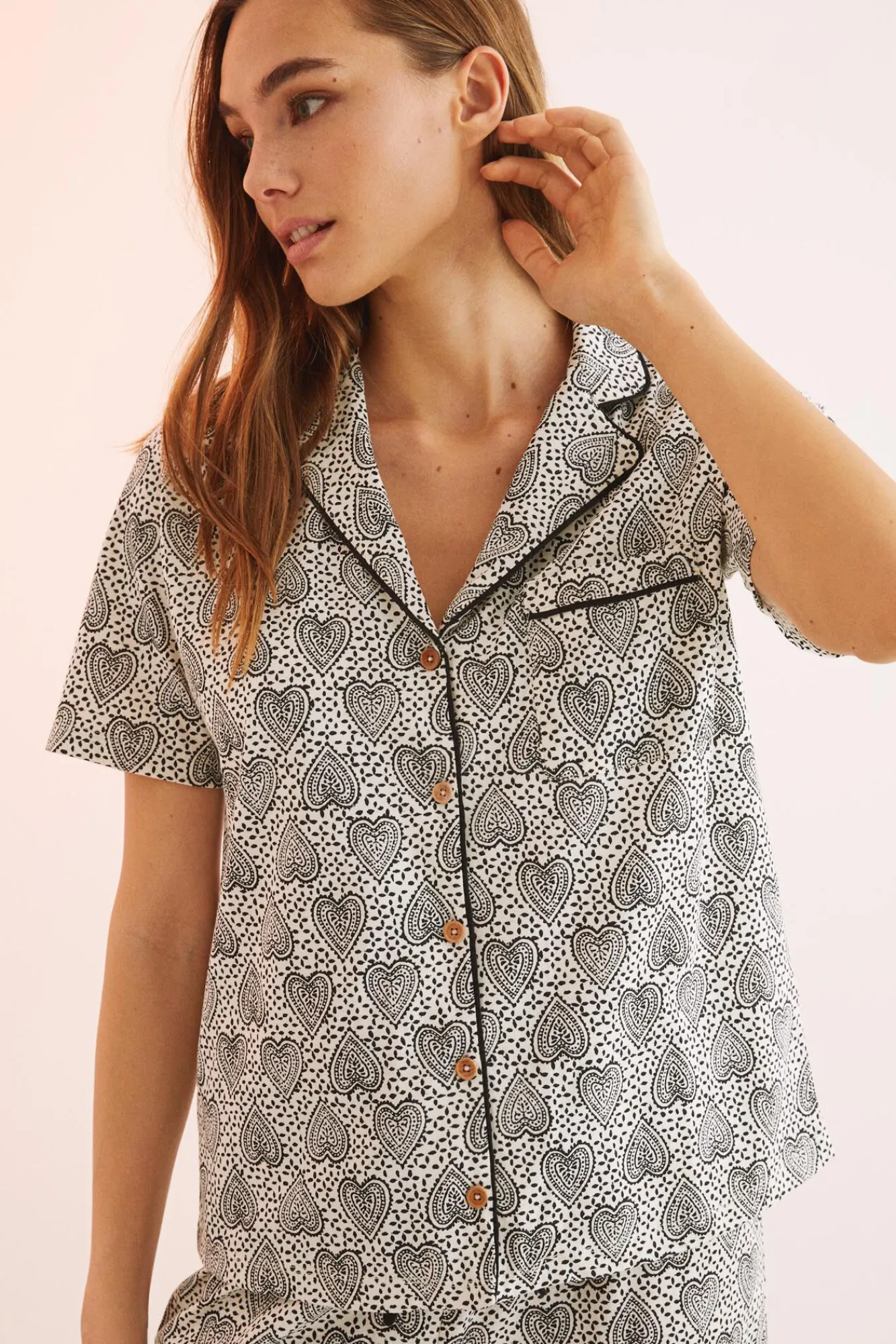 Women'secret Pijama Camisero 100% Algodon Estampado Geometrico Beige Sale