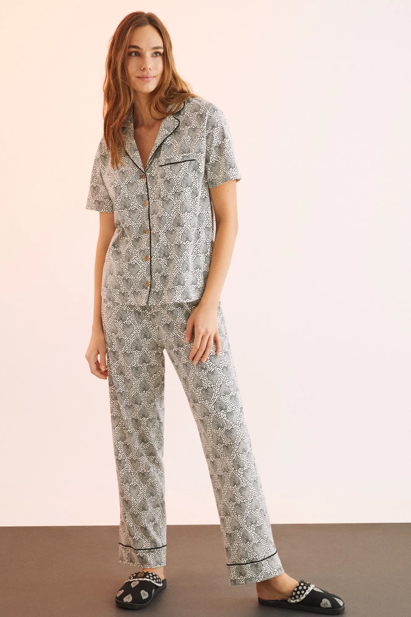 Women'secret Pijama Camisero 100% Algodon Estampado Geometrico Beige Sale