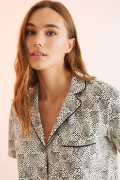 Women'secret Pijama Camisero 100% Algodon Estampado Geometrico Beige Sale