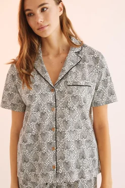 Women'secret Pijama Camisero 100% Algodon Estampado Geometrico Beige Sale