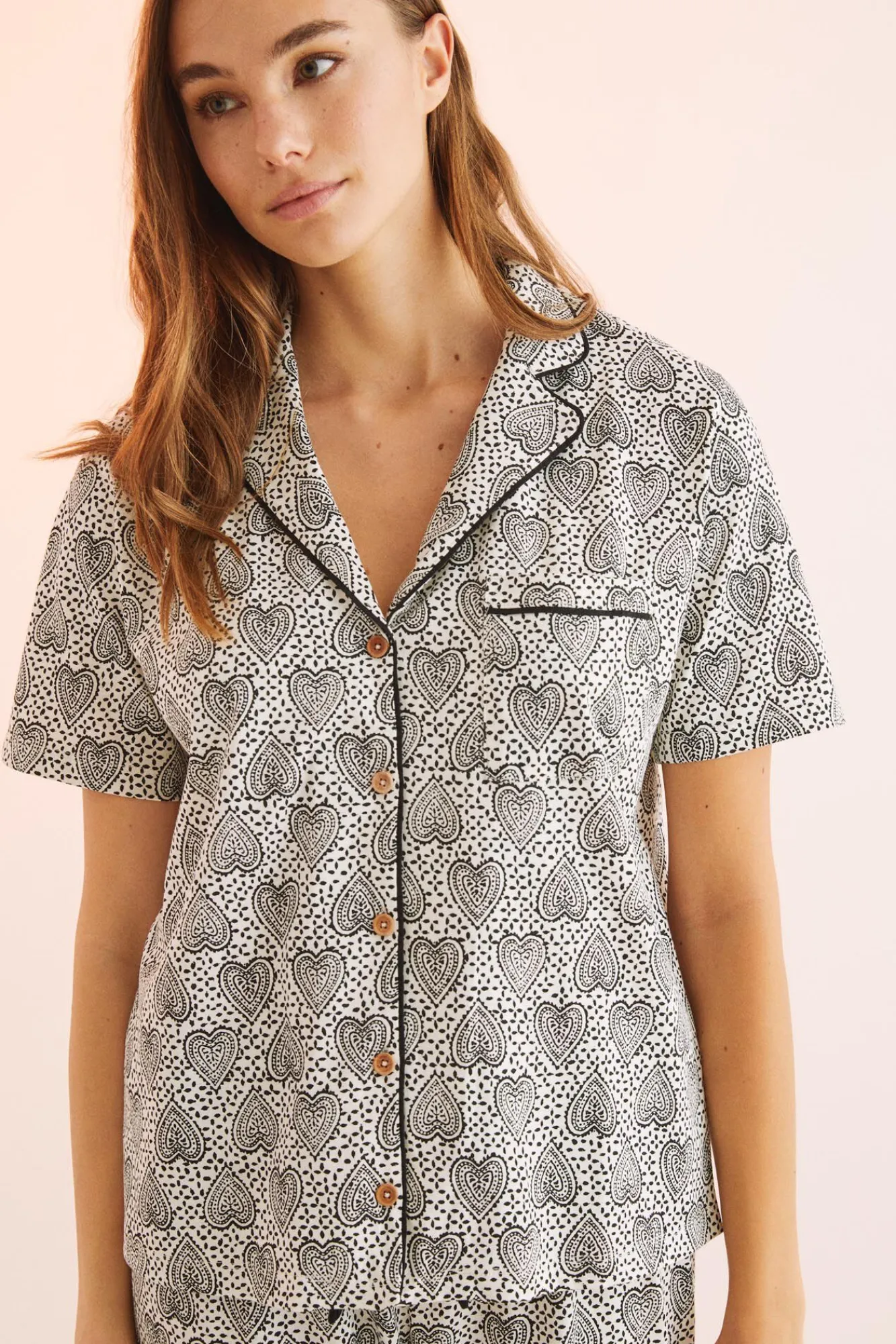 Women'secret Pijama Camisero 100% Algodon Estampado Geometrico Beige Sale