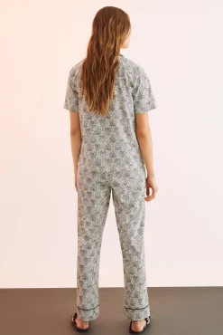 Women'secret Pijama Camisero 100% Algodon Estampado Geometrico Beige Sale