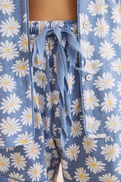 Women'secret Pijama Camisero Corto 100% Algodon Snoopy Flores Azul Discount