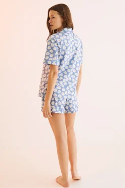 Women'secret Pijama Camisero Corto 100% Algodon Snoopy Flores Azul Discount