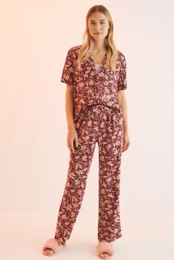 Women'secret Pijama Camisero Largo Flores Granate Estampado Best