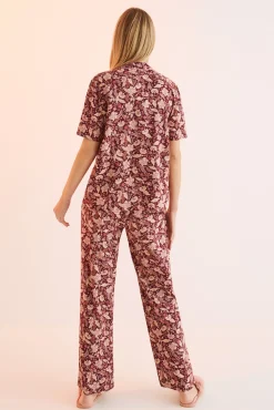 Women'secret Pijama Camisero Largo Flores Granate Estampado Best