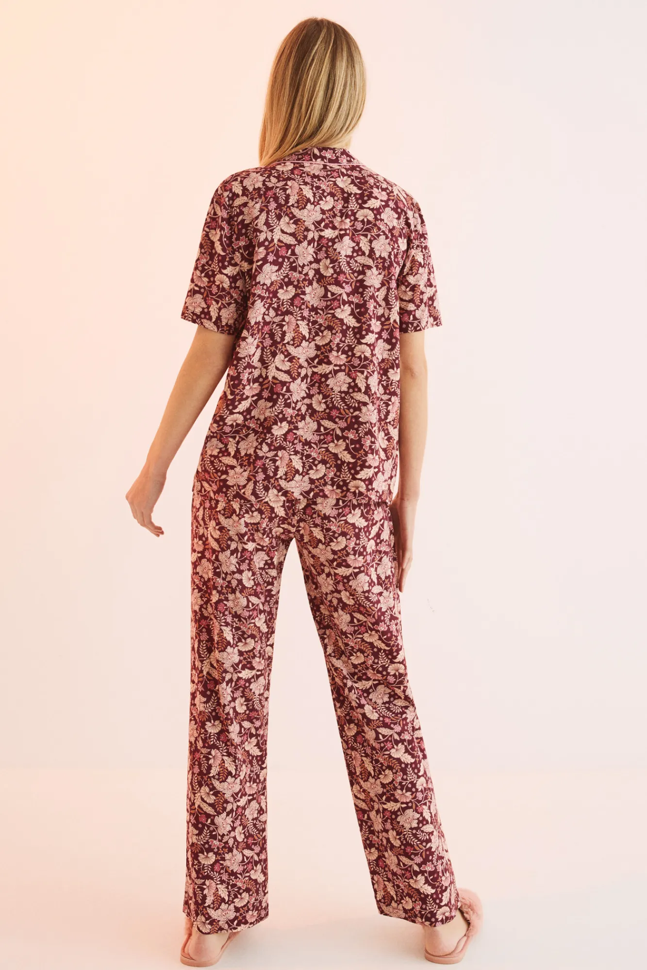 Women'secret Pijama Camisero Largo Flores Granate Estampado Best