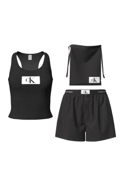Calvin Klein Pijama Con Pantalon Corto 1996 Rib. Negro Discount