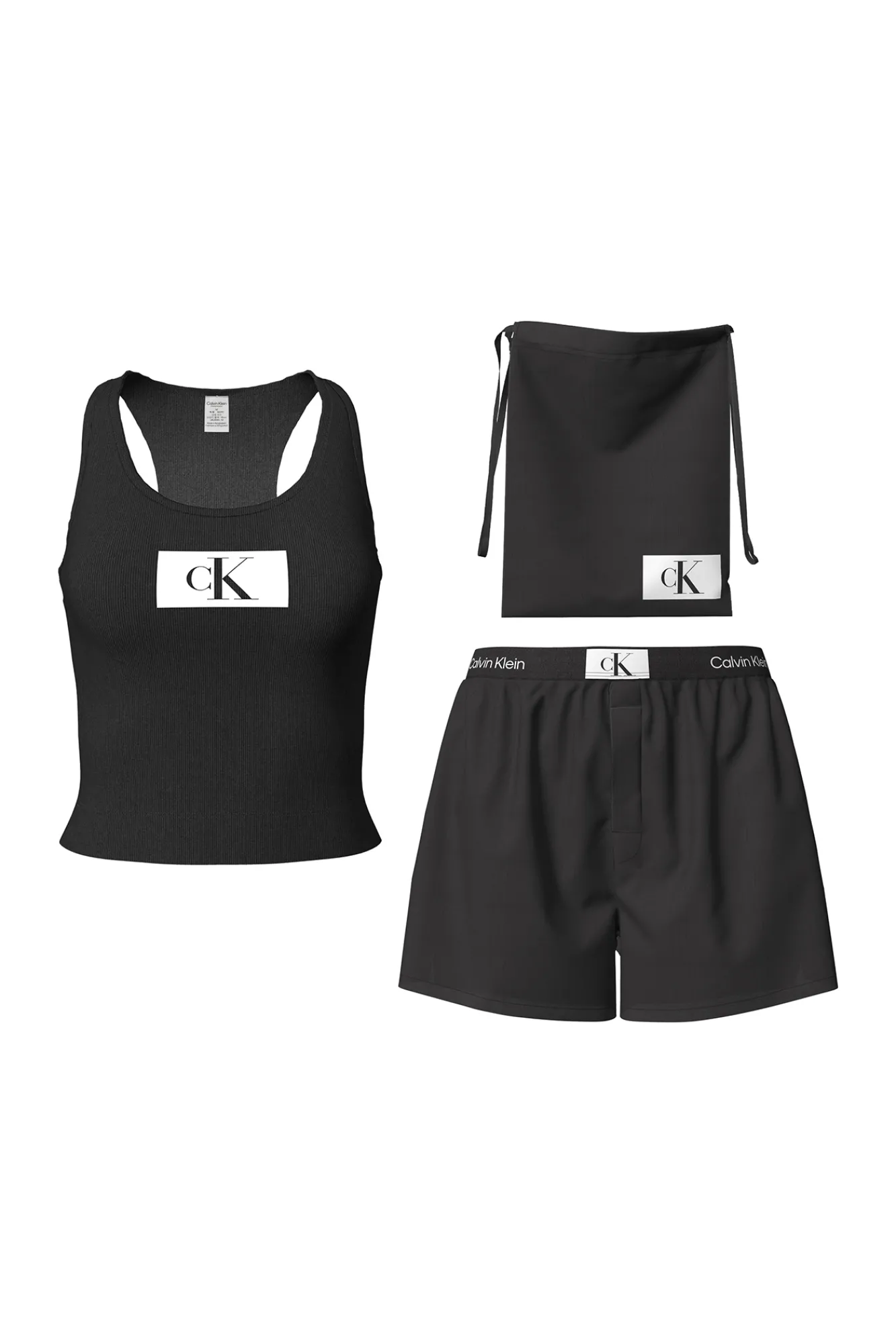 Calvin Klein Pijama Con Pantalon Corto 1996 Rib. Negro Discount