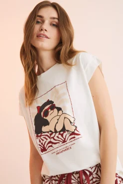 Women'secret Pijama Corto 100% Algodon Mafalda Blanco Beige Online