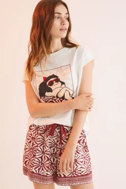 Women'secret Pijama Corto 100% Algodon Mafalda Blanco Beige Online