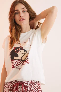 Women'secret Pijama Corto 100% Algodon Mafalda Blanco Beige Online
