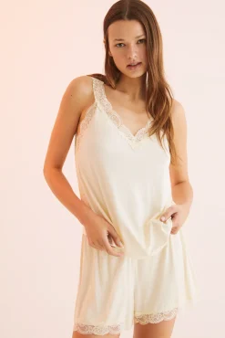 Women'secret Pijama Corto Encaje Amarillo Best