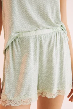 Women'secret Pijama Corto Encaje Verde Estampado Sale