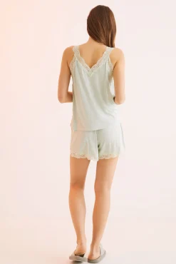 Women'secret Pijama Corto Encaje Verde Estampado Sale