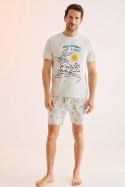 Women'secret Pijama Corto Hombre 100% Algodon Bugs Bunny Gris Outlet