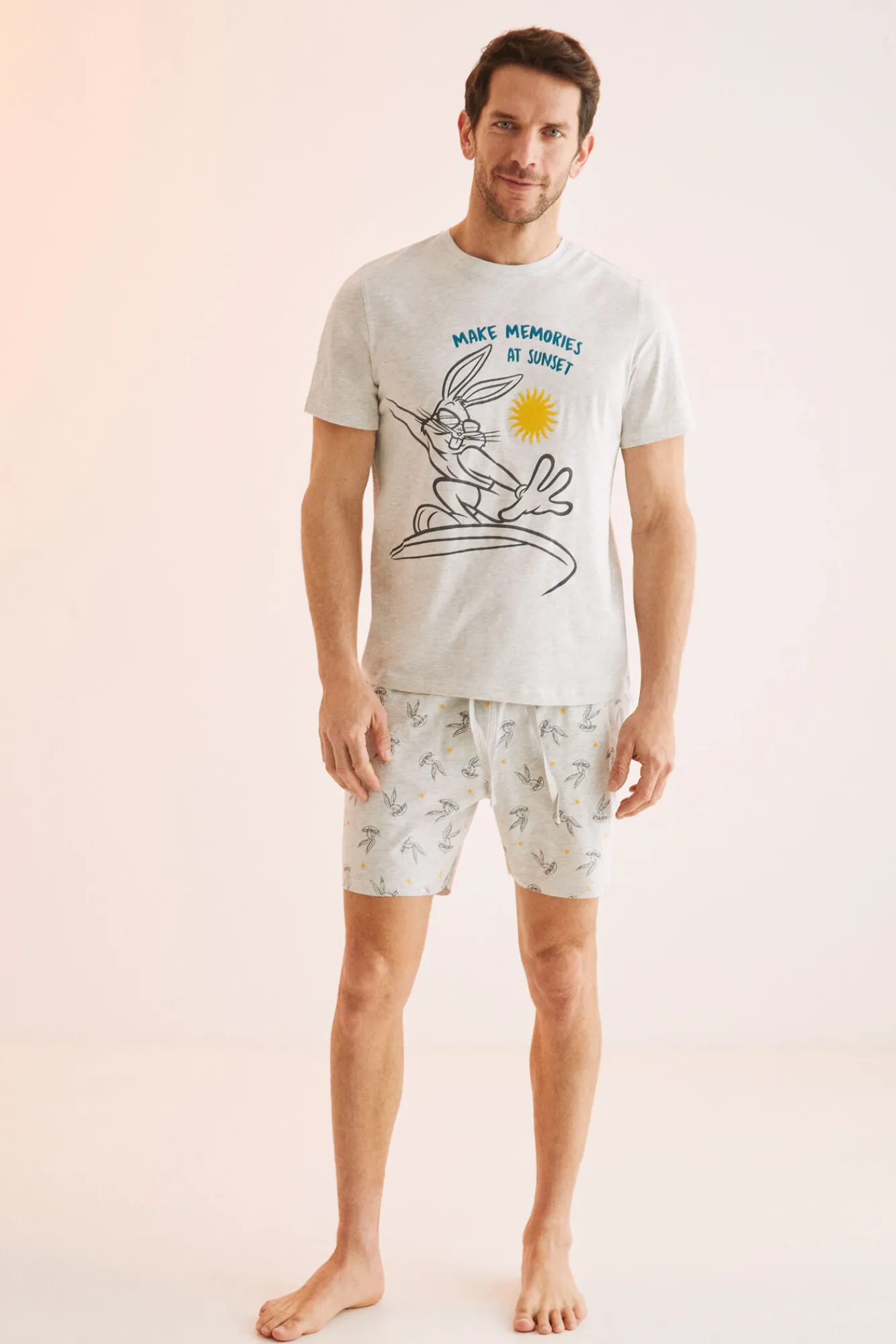 Women'secret Pijama Corto Hombre 100% Algodon Bugs Bunny Gris Outlet