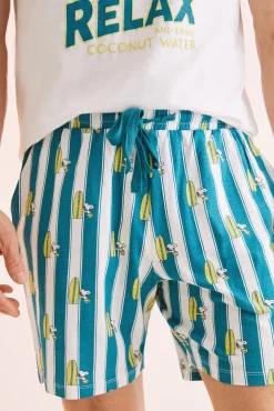 Women'secret Pijama Corto Hombre 100% Algodon Snoopy Surf Beige