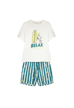 Women'secret Pijama Corto Hombre 100% Algodon Snoopy Surf Beige