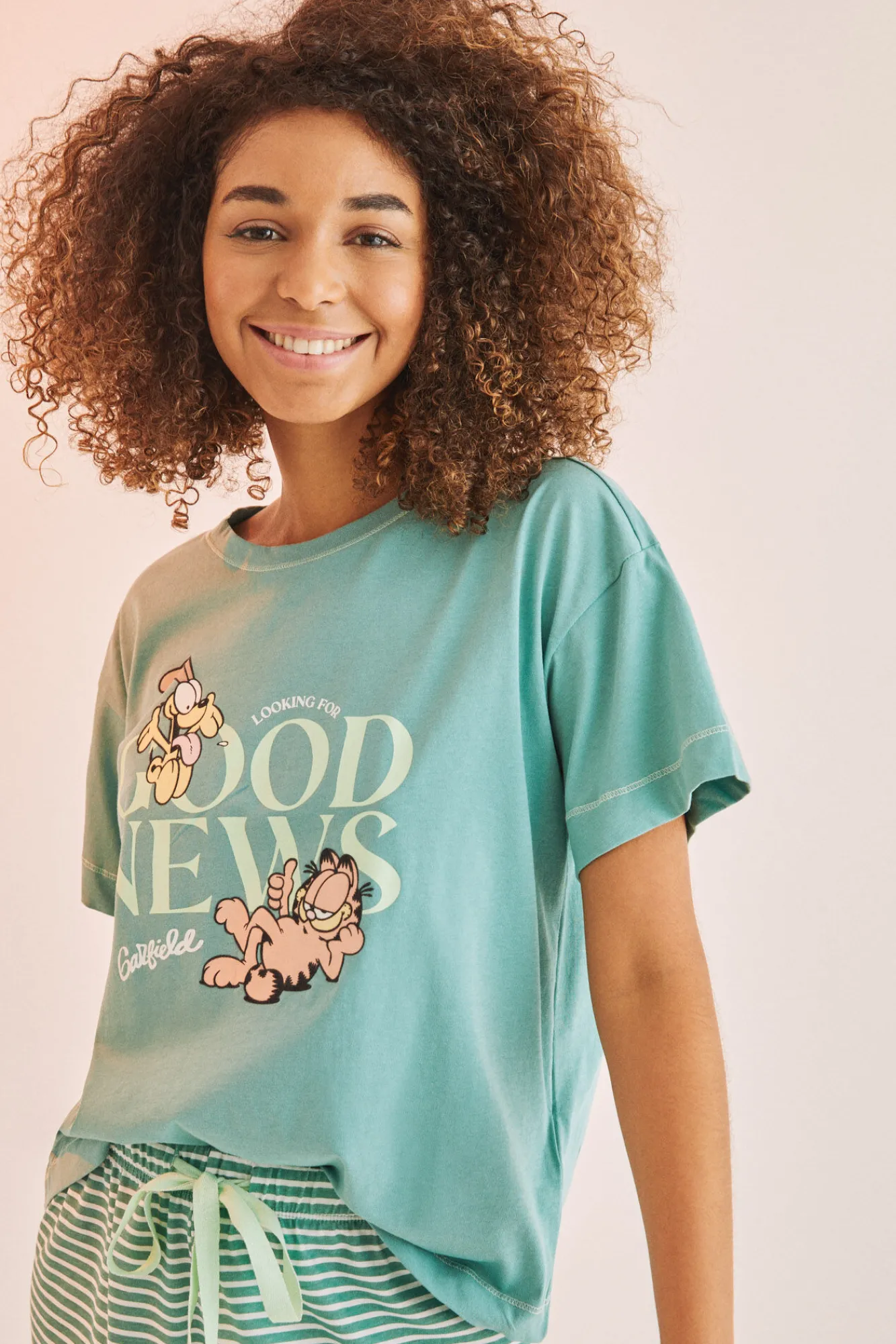 Women'secret Pijama Corto Rayas Garfield Verde Discount