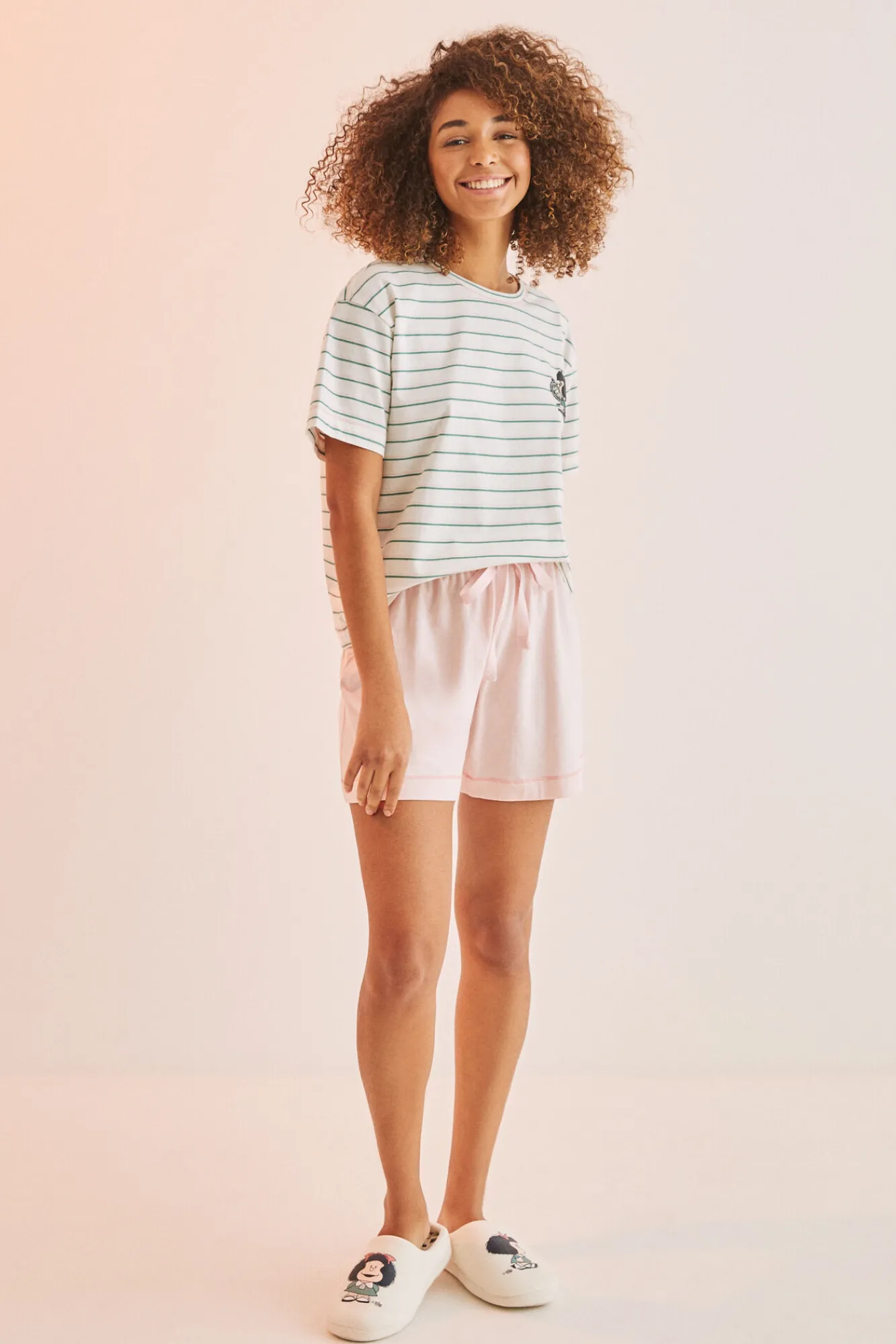 Women'secret Pijama Corto Rayas Mafalda Rosa Blanco