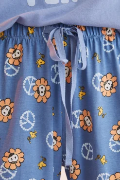 Women'secret Pijama Largo 100% Algodon Snoopy 'save The Planet' Azul Hot