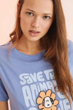 Women'secret Pijama Largo 100% Algodon Snoopy 'save The Planet' Azul Hot