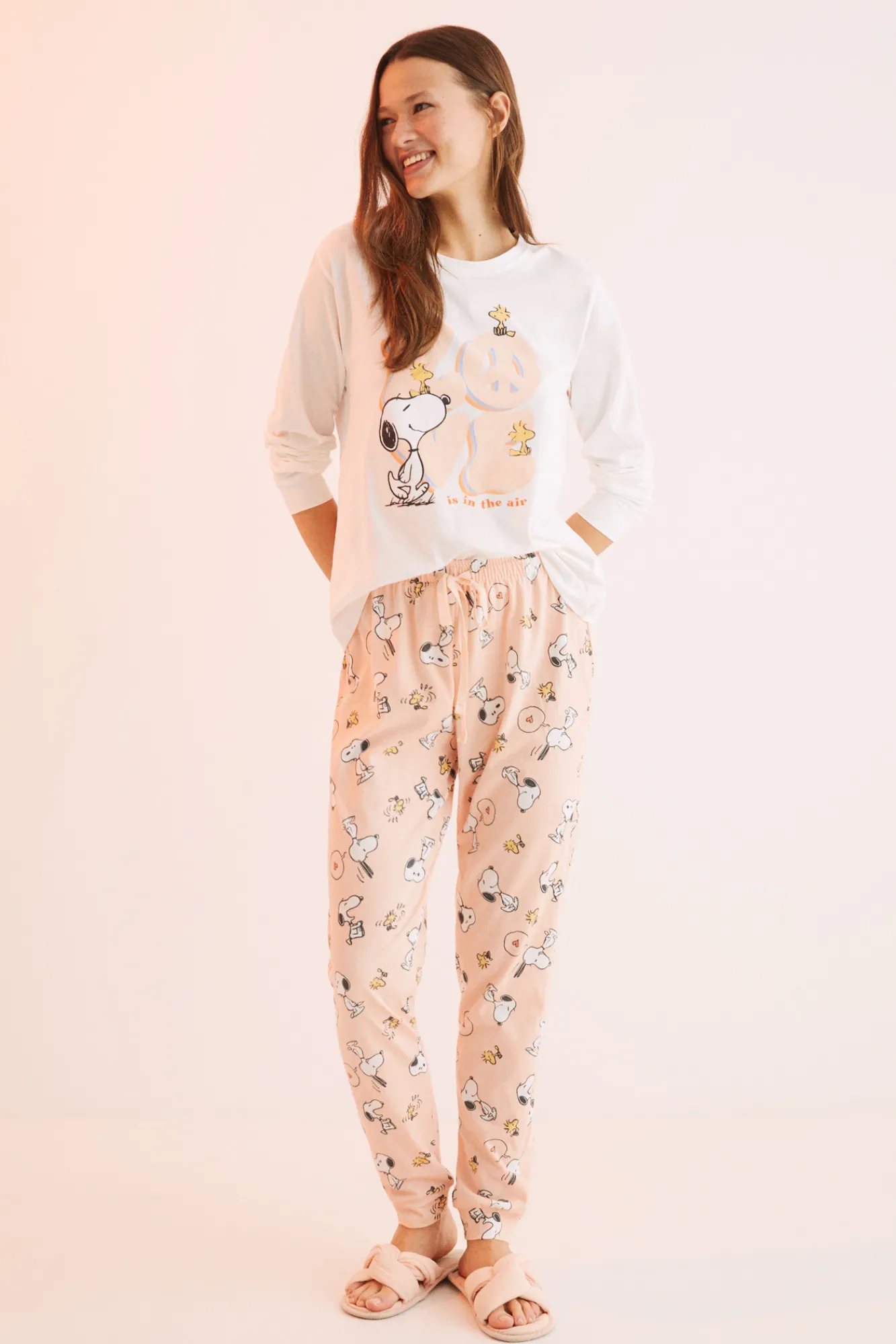 Women'secret Pijama Largo 100% Algodon Snoopy 'Love' Naranja Best