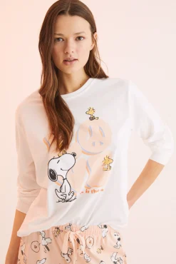 Women'secret Pijama Largo 100% Algodon Snoopy 'Love' Naranja Best
