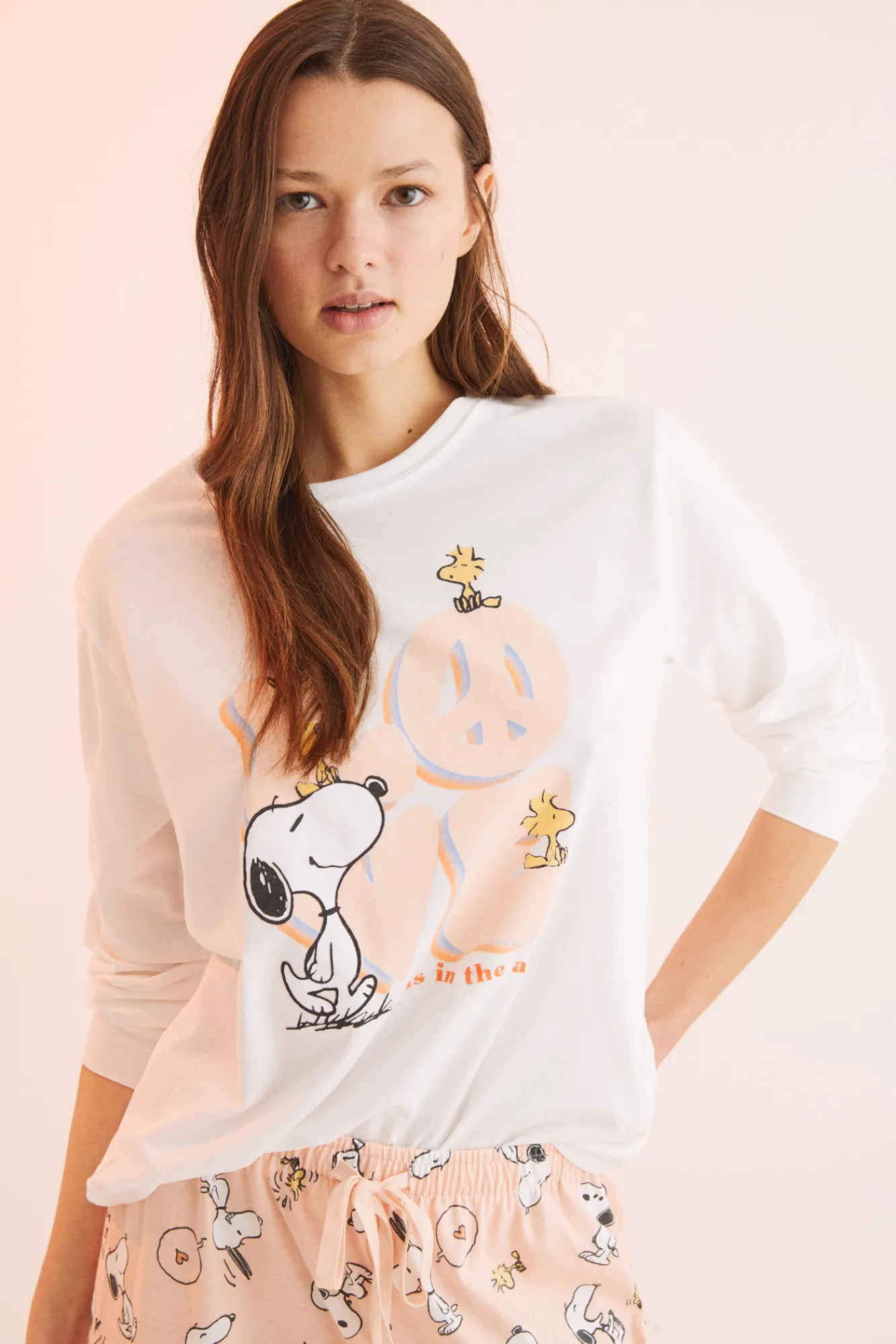 Women'secret Pijama Largo 100% Algodon Snoopy 'Love' Naranja Best