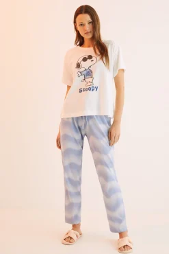 Women'secret Pijama Largo 100% Algodon Snoopy Estampado Beige Clearance