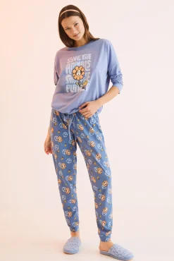 Women'secret Pijama Largo 100% Algodon Snoopy Azul Hot