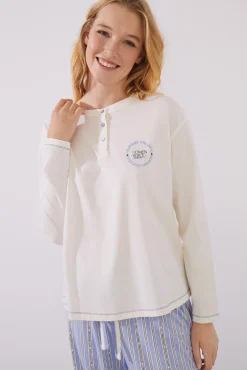 Women'secret Pijama Largo 100% Algodon Women Voices Beige Hot