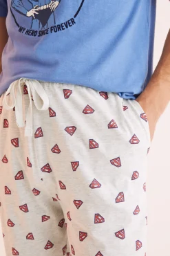 Women'secret Pijama Largo Hombre Algodon Superman Gris Best