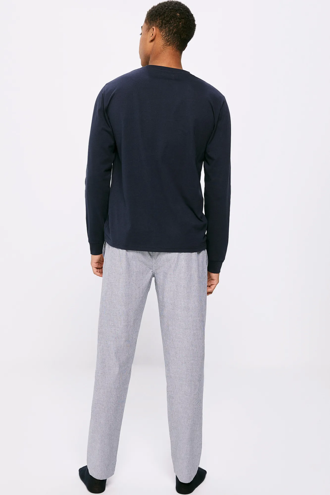 * Pijama Largo Pantalon Tela Navy Discount